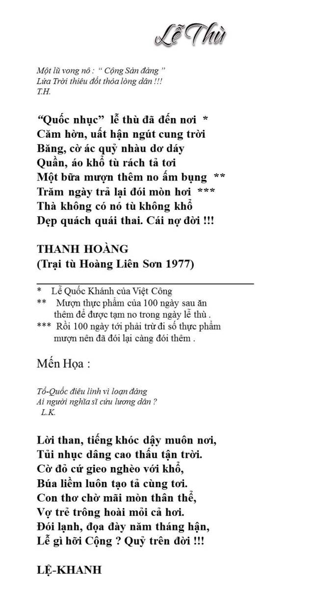 LỄ THù _ Thanh Hoang _ Lễ Khanh