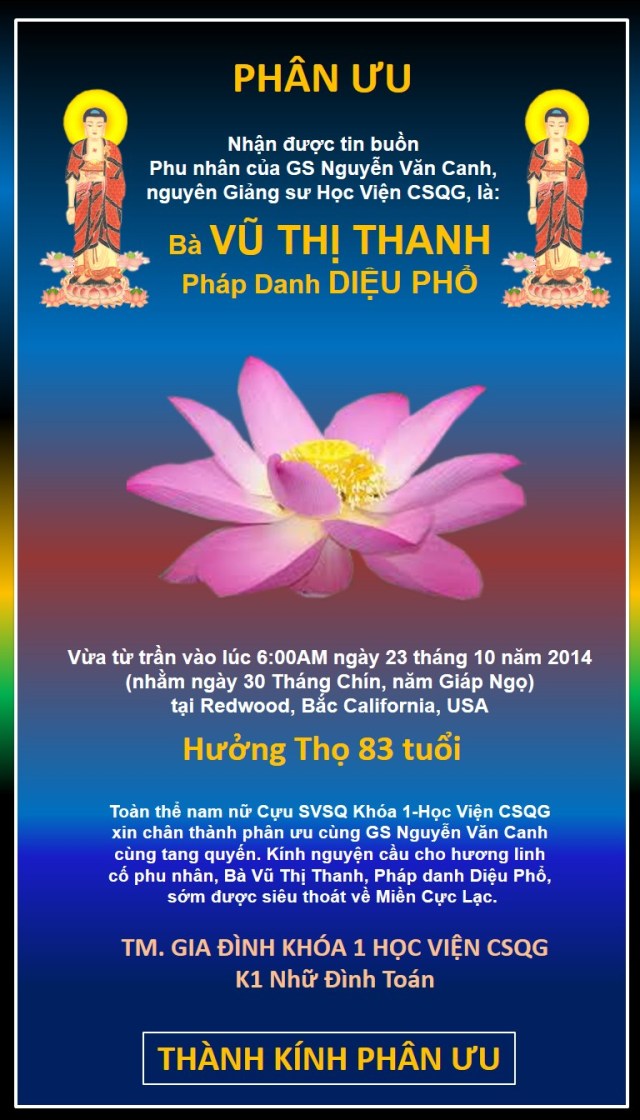 Phân Ưu của K1 goi GS Nguyen van Canh