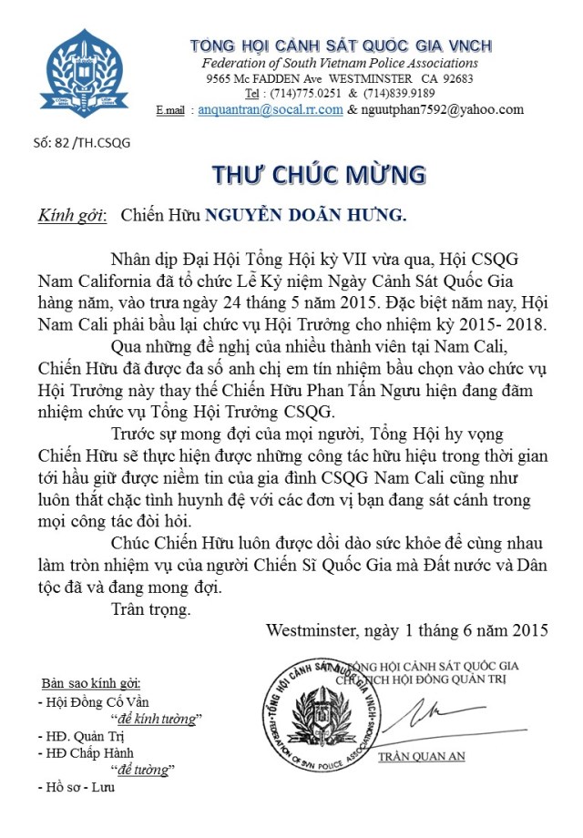 Thu chuc mung cua Tong Hoi